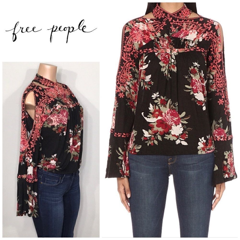 Free People linen blend floral top New